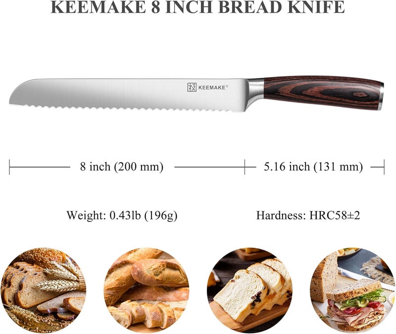 KEEMAKE Bread Knife for Homemade Bread, 8" Sourdough Bread Knife Serrated with Ultra Sharp High Carbon Stainless Steel Blade, Cutting Slicer for Bread Cake Fruit, Ergonomic Handle, Gift Box Included - Image 5